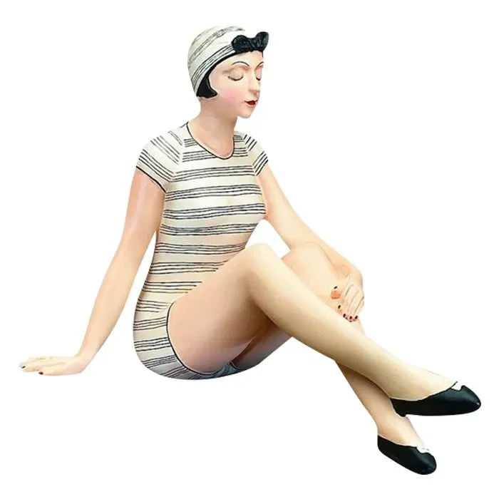 Bathing Beauty Black + Cream Stripe Suit Figurine