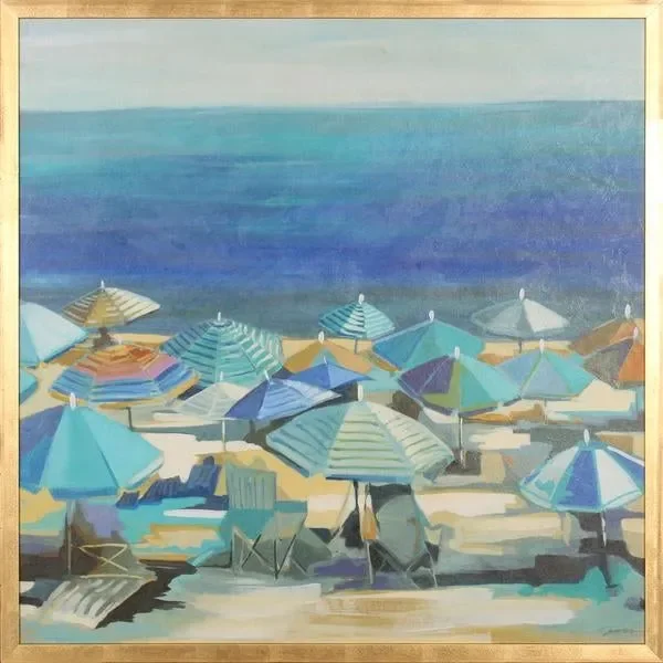 Beach Blanket Gold Wood Frame Wall Art