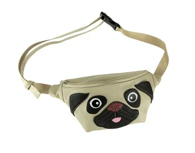 Beige Vinyl Pug Face Adjustable Fanny Pack