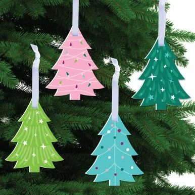Big Dot of Happiness Merry and Bright Trees – Colorful Whimsical Christmas Party Decorations – Christmas Tree Ornaments – Set of 12