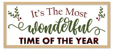 Big It’s The Most Wonderful Time of the Year 9.5″ x 21.5″ Framed Christmas Wall Decor Sign Poster in a Natural Wooden Frame with UV Acrylic
