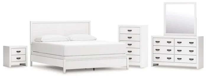Binterglen California King Panel Bed with Mirrored Dresser, Chest and Nightstand