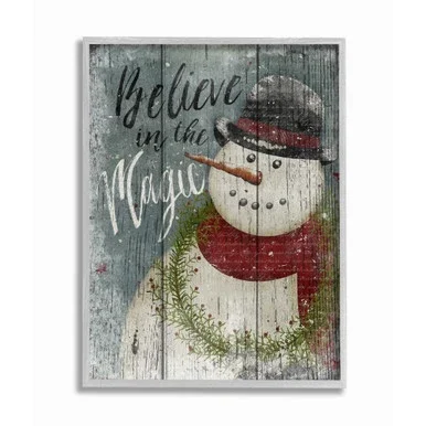 Black and White “Believe in the Magic” Snowman Framed Christmas Wall Art 14″ x 11″