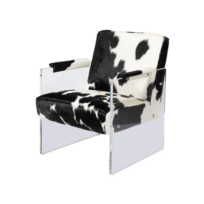 Black and White Cowhide and Lucite Armchair