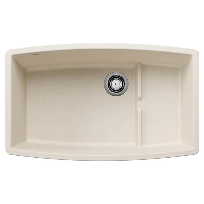 Blanco Performa Cascade SILGRANIT 32” Single Bowl Undermount Kitchen Sink with Colander – Soft White