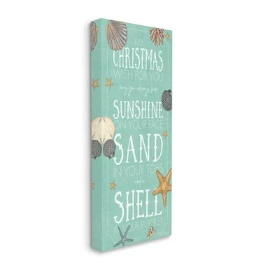 Blue and White “Christmas Wish” Sentiments Nautical Stretched Wall Art Decor 48″ x 20″