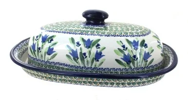 Blue Rose Polish Pottery Blue Tulip Bread Container
