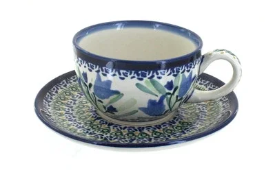 Blue Rose Polish Pottery Blue Tulip Cup & Saucer
