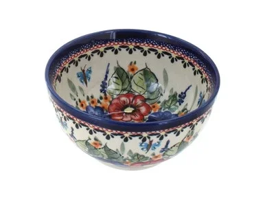 Blue Rose Polish Pottery Floral Butterfly Dessert Bowl