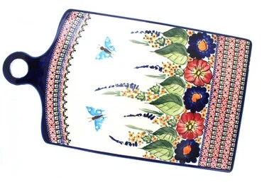 Blue Rose Polish Pottery Floral Butterfly Extra Large Cutting Board