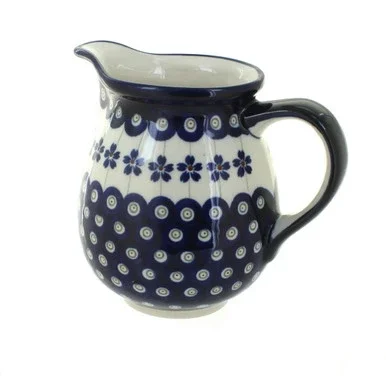 Blue Rose Polish Pottery Flowering Peacock Small Pitcher