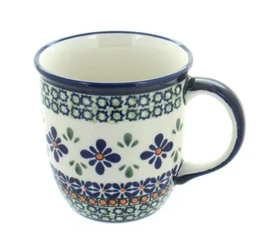 Blue Rose Polish Pottery Mosaic Flower Plain Coffee Mug