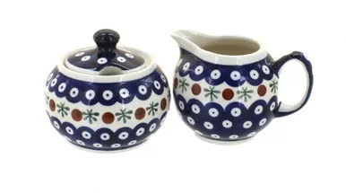 Blue Rose Polish Pottery Nature Cream & Sugar Set