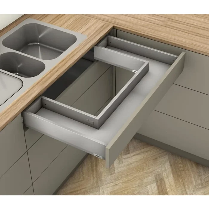 Blum Merivobox “M” Height 22 Inch Full Extension Concealed Sink Drawer System with 125 Pound Weight Capacity and Soft Close