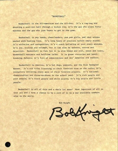 Bob Knight Signed Indiana Hoosiers Basketball Letter Steiner