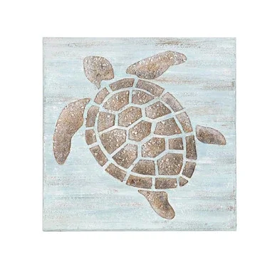 Brown and Blue Square Framed Tortuga Wall Art Decor 23.75″ – 33408182