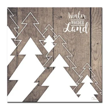 Brown and White Christmas Many Trees Wrapped Square Wall Art Decor 12″ x 12″