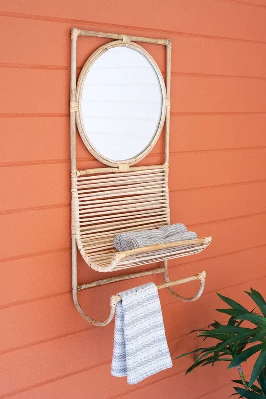 Cane mirror with towel holder