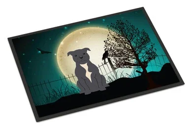 Caroline’s Treasures BB2236MAT Halloween Scary Staffordshire Bull Terrier Blue Indoor or Outdoor Mat 18×27 , 18H X 27W, multicolor