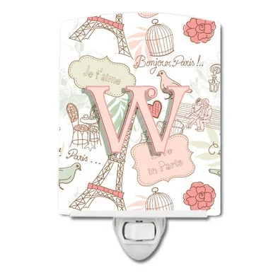 Caroline’s Treasures CJ2002-WCNL Letter W Love in Paris Pink Ceramic Night Light , 6x4x3″, multicolor