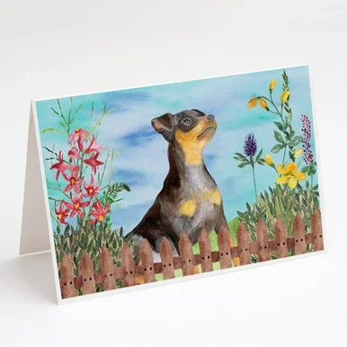 Caroline’s Treasures CK1286GCA7P Miniature Pinscher #2 Spring Greeting Cards and Envelopes Pack of 8, 7 x 5, multicolor
