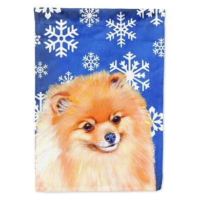 Caroline’s Treasures LH9305-FLAG-PARENT Pomeranian Winter Snowflakes Holiday Flag, , multicolor – LH9305CHF