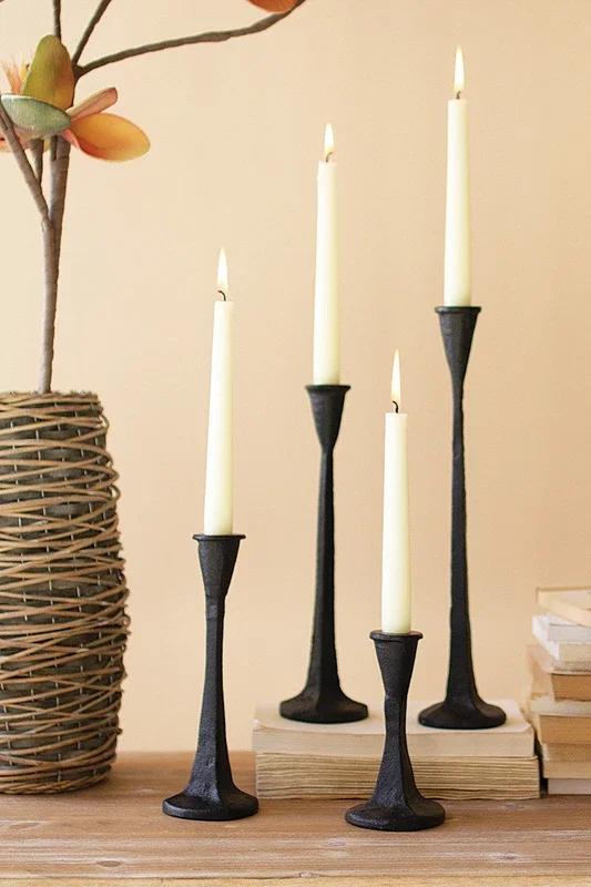 Cast iron taper candle holders, set of 4