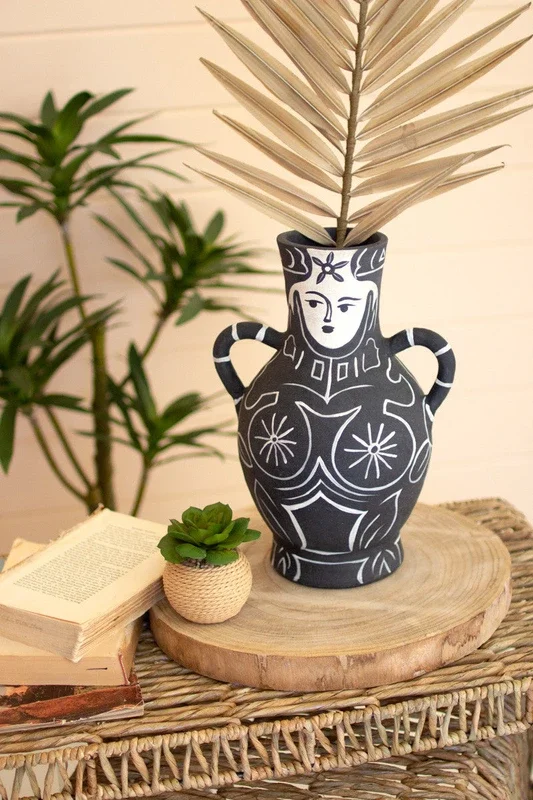 Ceramic black and white vase with two handles