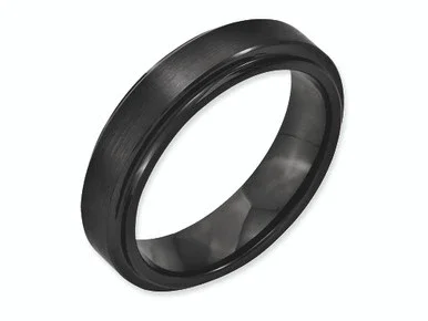 Chisel Black Ceramic Ridged Edge 6mm Brushed and Polished Wedding Band CER43 – CER43AI115