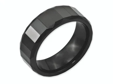 Chisel Ceramic Black Faceted 8mm Polished Beveled Edge Wedding Band CER14 – CER14AI85
