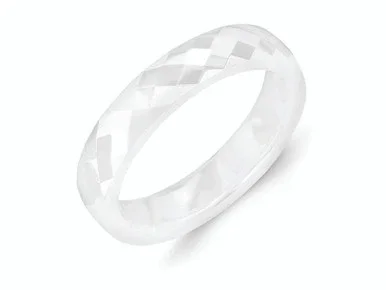 Chisel Ceramic White 4mm Faceted Polished Wedding Band CER45 – CER45AI9