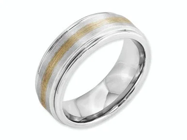 Chisel Cobalt 14k Gold Inlay Satin and Polished 8mm Wedding Band CC55 – CC55BG95