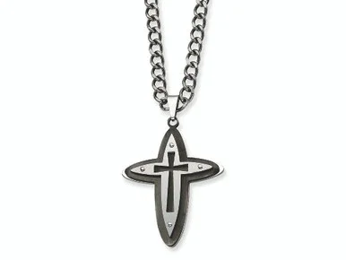 Chisel Pendant Necklace Stainless Steel and Black Color IP 22 inches SRN315Y