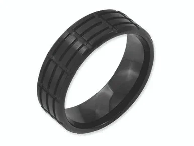 Chisel Stainless Steel 8mm Black Ip-plated Grooved and Brushed Wedding Band SR153 – SR153Y8