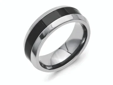 Chisel Stainless Steel Base W/polished Black Ceramic Center Beveled Wedding Band SR249 – SR249Y85