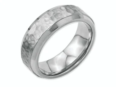 Chisel Stainless Steel Beveled Edge 8mm Hammered and Polished Wedding Band SR117 – SR117Y105