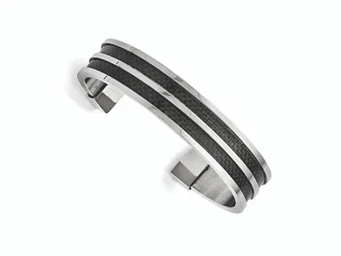 Chisel Stainless Steel Black Carbon Fiber Polished Cuff Bangle SRB1421Y