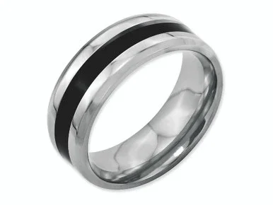 Chisel Stainless Steel Black Enamel 8mm Polished Beveled Edge Wedding Band SR122 – SR122Y95
