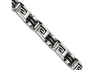 Chisel Stainless Steel Black Rubber Brushed and Polished 8.5in Bracelet SRB48085Y