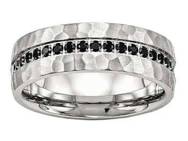 Chisel Stainless Steel Brushed and Polished Black CZ Hammered Ring SR540 – SR540Y125