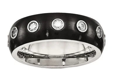 Chisel Stainless Steel Brushed and Polished Black Ip CZ Half Round Ring SR574 – SR574Y8