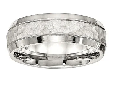 Chisel Stainless Steel Brushed and Polished Hammered 7.50mm Wedding Band SR530 – SR530Y8