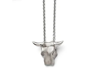 Chisel Stainless Steel Brushed Bulls Head Necklace