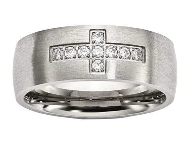 Chisel Stainless Steel Brushed CZ Cross Ring SR608 – SR608Y13
