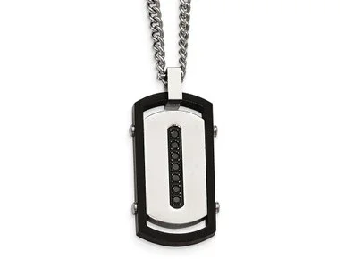Chisel Stainless Steel Brushed/polished Black Ip Rim Black CZ Tag Necklace