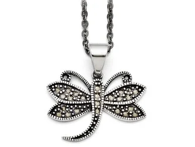 Chisel Stainless Steel Butterfly Marcasite Necklace SRN143018Y