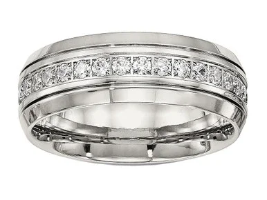 Chisel Stainless Steel Polished Half Round Grooved CZ Ring SR534 – SR534Y10