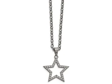 Chisel Stainless Steel Polished Round CZ Star Necklace SRN227018Y