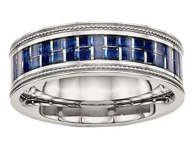 Chisel Stainless Steel Polished W/ Blue Carbon Fiber Textured Edge Ring SR578 – SR578Y12