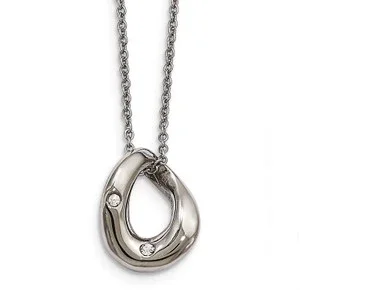 Chisel Stainless Steel Polished Wavy Circle 2 Crystal Necklace